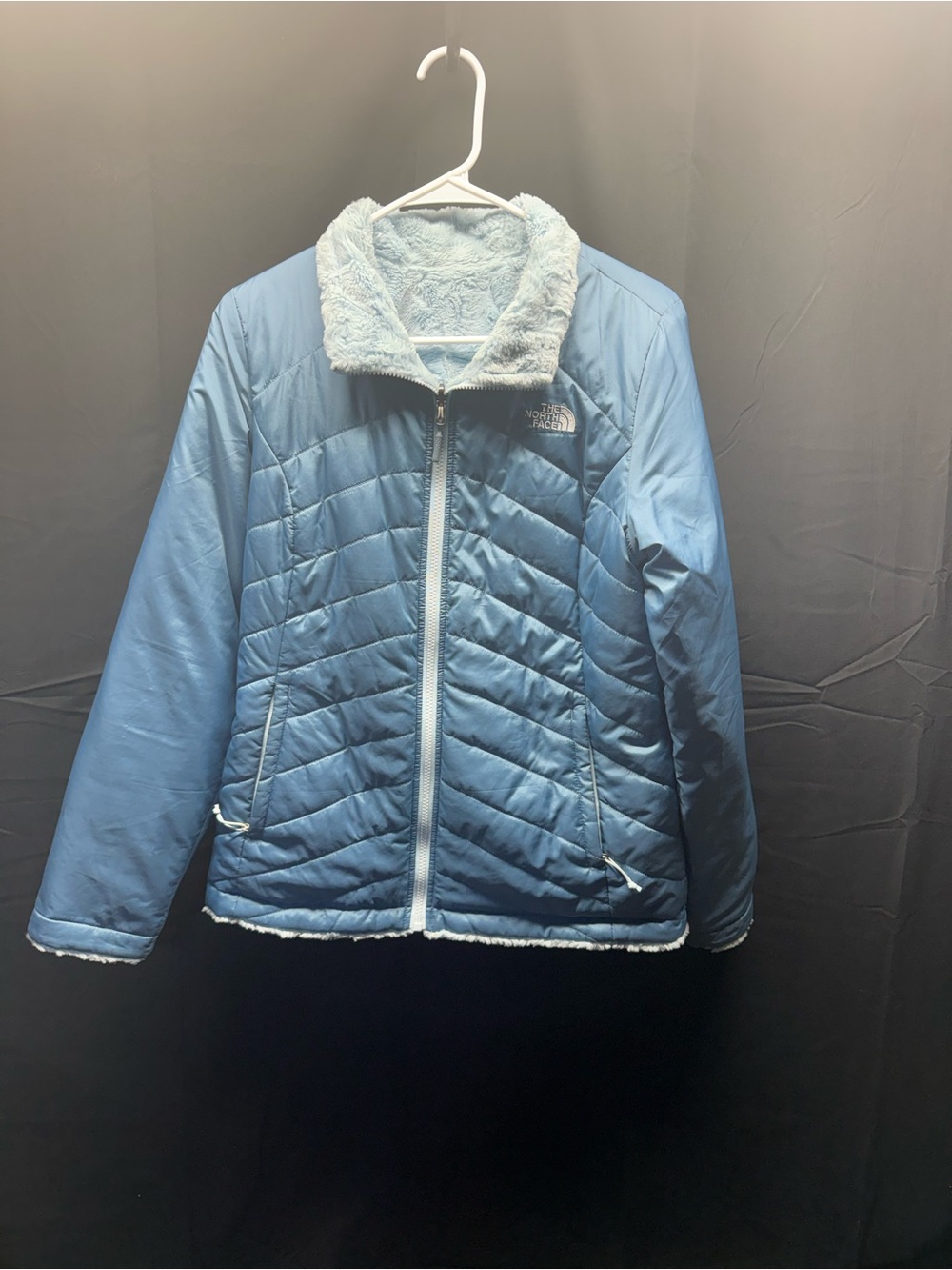 EUC The North Face Women's Light Blue Insulated Reversible Jacket Sz M (8av)